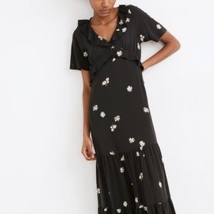 Madewell black daisy short-sleeve maxi dress